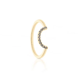 14K Gold 0.08 Ct. Black Lab-Created Diamond Half Moon Design Ring Fine Jewelry - Picture 1 of 10