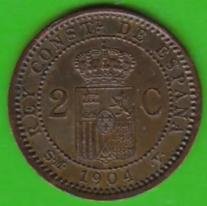 Coin Spain 2 Centimos 1904 in XF-UNC Very Nice Leipzig - Picture 1 of 3