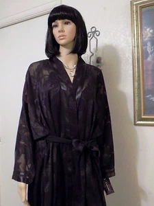 JUEGO DE PEIGNOIR TRANSPARENTE NEGRO de poliéster de colección NATORI NUEVO CON ETIQUETAS L grande - Imagen 1 de 12