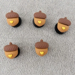 KAWAII ACORNS Shoe Charms for Shoes Wristbands Set of 5 3D Resin Brown Nature - Picture 1 of 6