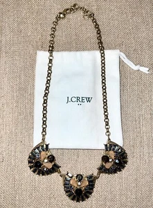 J. Crew Navy, Peach, & Gold Rhinestone Statement Collar Necklace with Bag - Picture 1 of 4