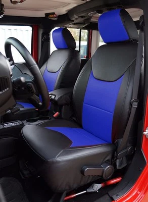 FUNDA ASIENTO DELANTERO JEEP WRANGLER 2013-2016 NEGRO/AZUL SIMILAR AL CUERO HECHA A MEDIDA Foto 1 de 4