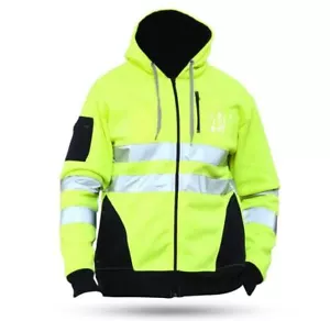 Hi Viz Vis Giacca Alta Visibilità Felpa con Felpa con Cappuccio 3 Cerniere Cerniera Pile - Foto 1 di 2