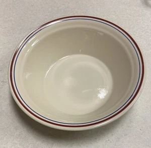 1 Corelle 6 3/4” Cream Color Soup/Cereal Bowl with Burgundy & Blue Stripe USA - Picture 1 of 2