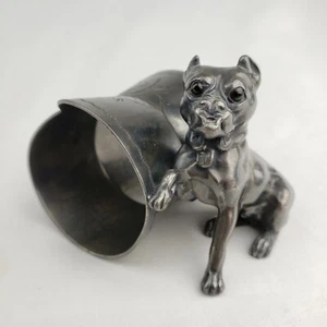 Selten Antik um 1880 Derby Silber Co Figur Hund Serviettenring Glasaugen 382 Mops - Bild 1 von 12