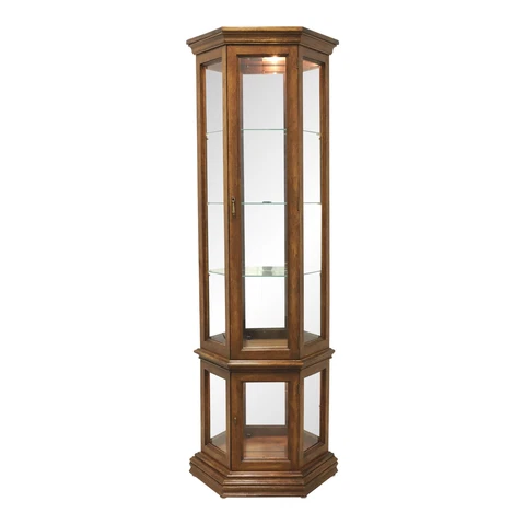 Late 20th Century Walnut Traditional Curio Cabinet Cover