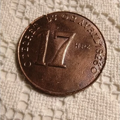 DECRET DU  2 AVRIL 1926 17 HPZ Bronze / Copper Coin France Belgium Round 50g 5cm - Image 1 of 4