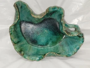 Antique Japanese Pottery Leaf Bowl Ikebana Centerpiece Clay And Glass #5401 - Picture 1 of 24