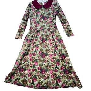 Vintage 80s LANZ Originals Floral Cottagecore Prairie MIDI Dress Size Medium - Picture 1 of 12