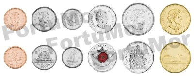 Canada UNC SET OF 6 COINS 1 5 10 25 50 Cents 1 Dollar, 2004 2007, Coloured, QEII - Image 1 of 2