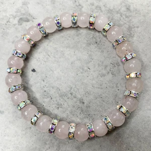Rose Quarts Bracelet, Magic Rondelle Spacers 7" - Picture 1 of 4