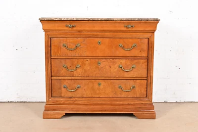 Thomasville French Louis Philippe Burl Wood Marble Top Four-Drawer Dresser Chest - Image 1 of 4