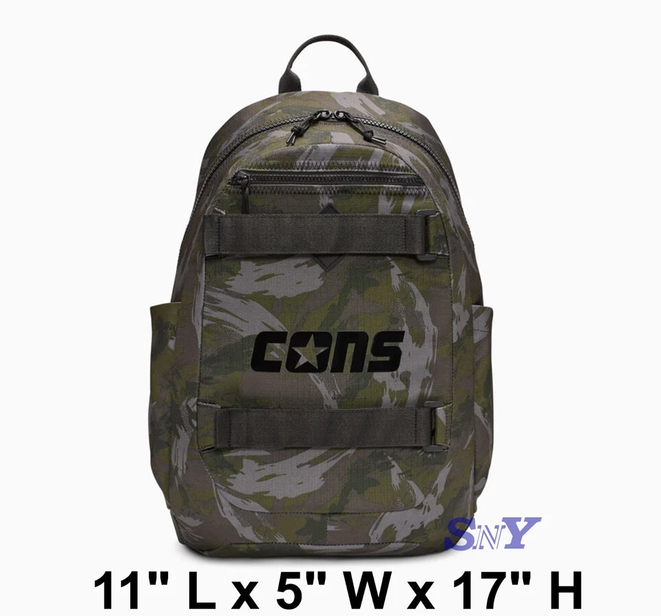 Mochila utilitária camuflada CONVERSE laptop manga garrafa alças de skate bolsos - Imagem 1 de 4