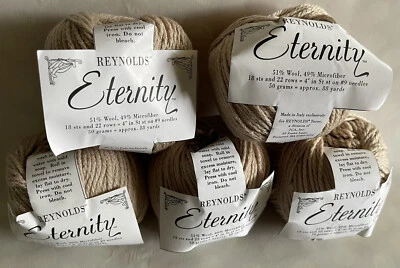 Lot of 5 Vintage Reynolds Eternity Yarn skeins wool Blend 751 Beige Brown - Image 1 of 3