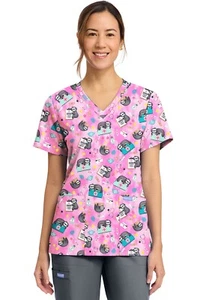 Cherokee Prints Women's Print V-Neck Top CK856 NUSH Nurse Sloth Free Ship - Picture 1 of 5