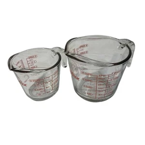 Anchor Hocking Glass Measuring Cups 1 Cup & 4 Cup Liquid Volume Red Print - Picture 1 of 9