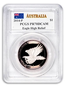 2014 Australia Wedge-Tailed Eagle 1 oz Silver Coin HR PCGS PR70 with Autograph - Picture 1 of 5