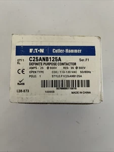 C25ANB125A Eaton / Cutler Hammer Contactor - 25 Amp / 1 Pole 110-120vac - Picture 1 of 6
