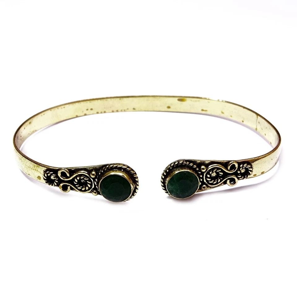 Moda Joyería Verde Ónix Facetado Piedras Preciosas Brazalete Latón Fiesta Pulsera C824 Foto 1 de 1