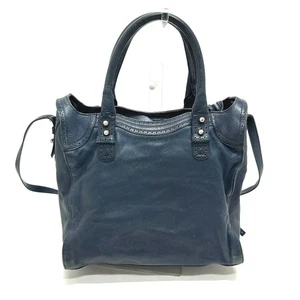 BALENCIAGA 266434 River City Papers 2WAY Crossbody Bag Tote Bag Leather blue - Picture 1 of 16