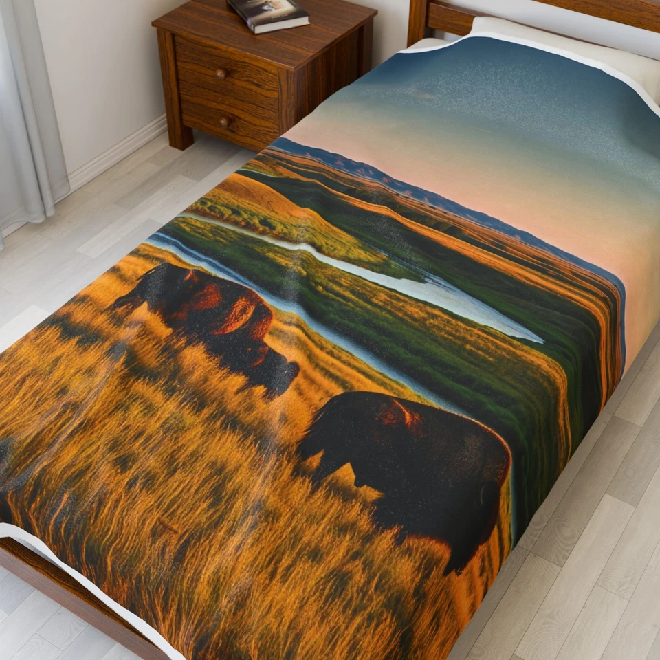 Buffalo Prairie River on Horizon Sunset Collection; manta de felpa de terciopelo Foto 1 de 1