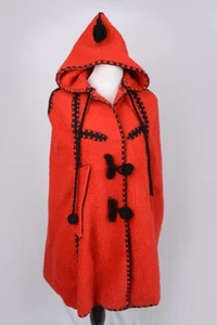 Vintage 60er 70er rot/schwarz Fast Dyes reine Wolle Cape Mantel Kapuze Made in Greece - Bild 1 von 6