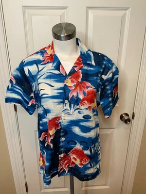 Sandro Paris Camp Shirt Mens Large Blue Goldfish Koi Hawaiian Button Up Size S - Image 1 of 4