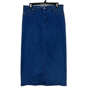 Maxi gonna jeans denim Y2K taglia L elasticizzata lunga modesta dritta anni 90 neutra autunno - Foto 1 di 5