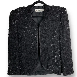 Vintage Scala Silk Beaded Sequined Evening Blazer Jacket Size Small  - Picture 1 of 10