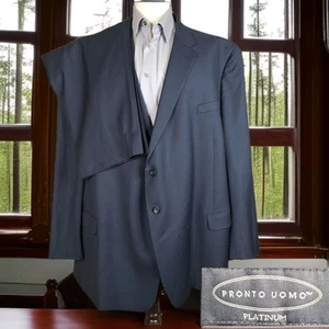 Pronto Uomo 2 Piece Suit Mens 58L 56X32 Dark Navy Double Vented Wool - Picture 1 of 13