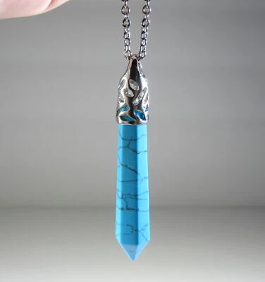 Charged Canadian Natural Howlite Pendant, Dyed Blue+ Stainless Steel Chain - Image 1 of 4