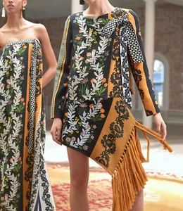Oscar de la Renta Fringe Wrap Effect Mini Skirt Floral Stripe Wool Asymmetric 4 - Picture 1 of 13