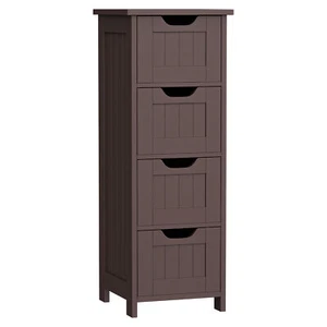Bathroom Floor Storage Cabinet Wooden Cupboard w/ 4 Drawers Side Organizer Brown - Picture 1 of 24