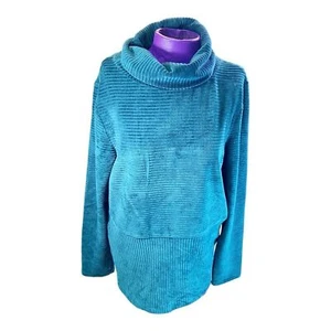 Carve Designs teal ribbed organic cotton cowl neck pullover sweater M - Picture 1 of 8