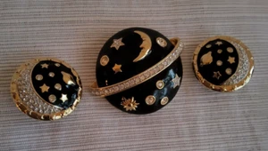 Swarovski Sun and Moon Brooch and Earring Set - Picture 1 of 8