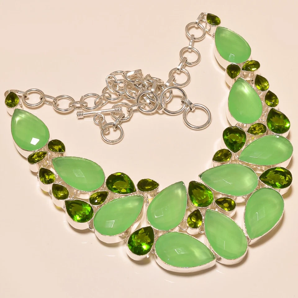 Green Quartz Peridot Gemstone Silver Plated Necklace Jewelry 18" - Изображение 1 из 1