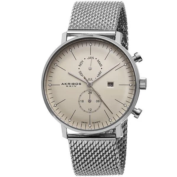 Akribos XXIV AK685SS Men's Ultimate Stainless Steel Mesh Bracelet Date Watch
