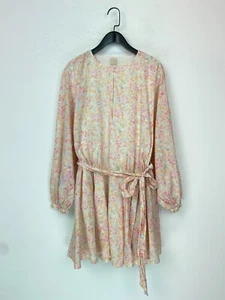 H&M Pastel Floral Print Belted Smock Dress Long Sleeve Round Neck UK 10 - Picture 1 of 11