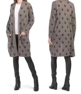 SKULL CASHMERE XS Harper Cashmere Skull Print Long Open Front Cardigan MSRP $403 - Picture 1 of 23