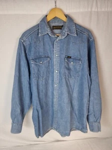 Lee vintage mens blue denim shirt, medium, chest pockets, pearl snap fasteners - Picture 1 of 5