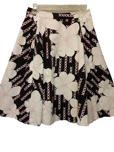 i t w by Claude Brown Size 2 Full Flat front lined White Pink Black Floral Skirt - Picture 1 of 10