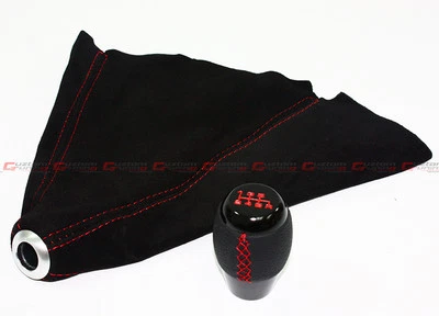 FITS MAZDASPEED 3 6 RX8 6 SPEED SHIFTER KNOB+ SUEDE SHIFT BOOT W/ RED STITCHING - Image 1 of 4