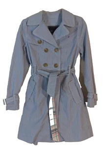 Tommy Hilfiger Girls Double Breasted Belted Striped Trench Coat Size L 12/14 - Picture 1 of 13