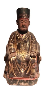 Qing Dynasty Buddhist Wood figure seated on Throne - Picture 1 of 13