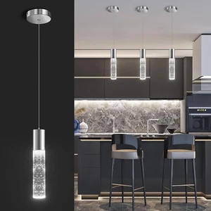 Modern Pendant Light, LED Bubble Crystal Kitchen Island Lights Fixtures,Chrome M - Picture 1 of 10