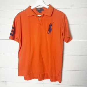 Polo Ralph Lauren  Boys XL Orange Cotton Mesh Polo Shirt Blue BIG PONY 3 Sleeve - Picture 1 of 7