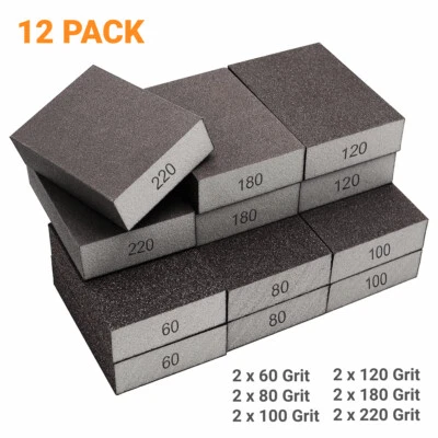 SATC 12PCS 60-220 Grit Drywall Sanding Sponge Block Pads Wet Dry Sandpaper Sand Paper