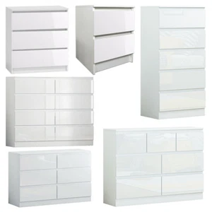 Gloss White Modern Bedroom Chests of Drawers Bedside Table - 2/3/5/6/7/8 Drawer. - Picture 1 of 13