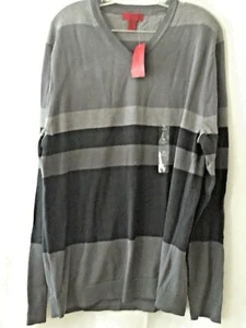 Maglione Alfani uomo XL slim fit grigio nero a righe scollo a V manica lunga A/A 26" - Foto 1 di 7