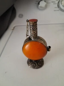 Antique Morrocan Kohl Vial Jar 3 3/4" tall - Picture 1 of 10